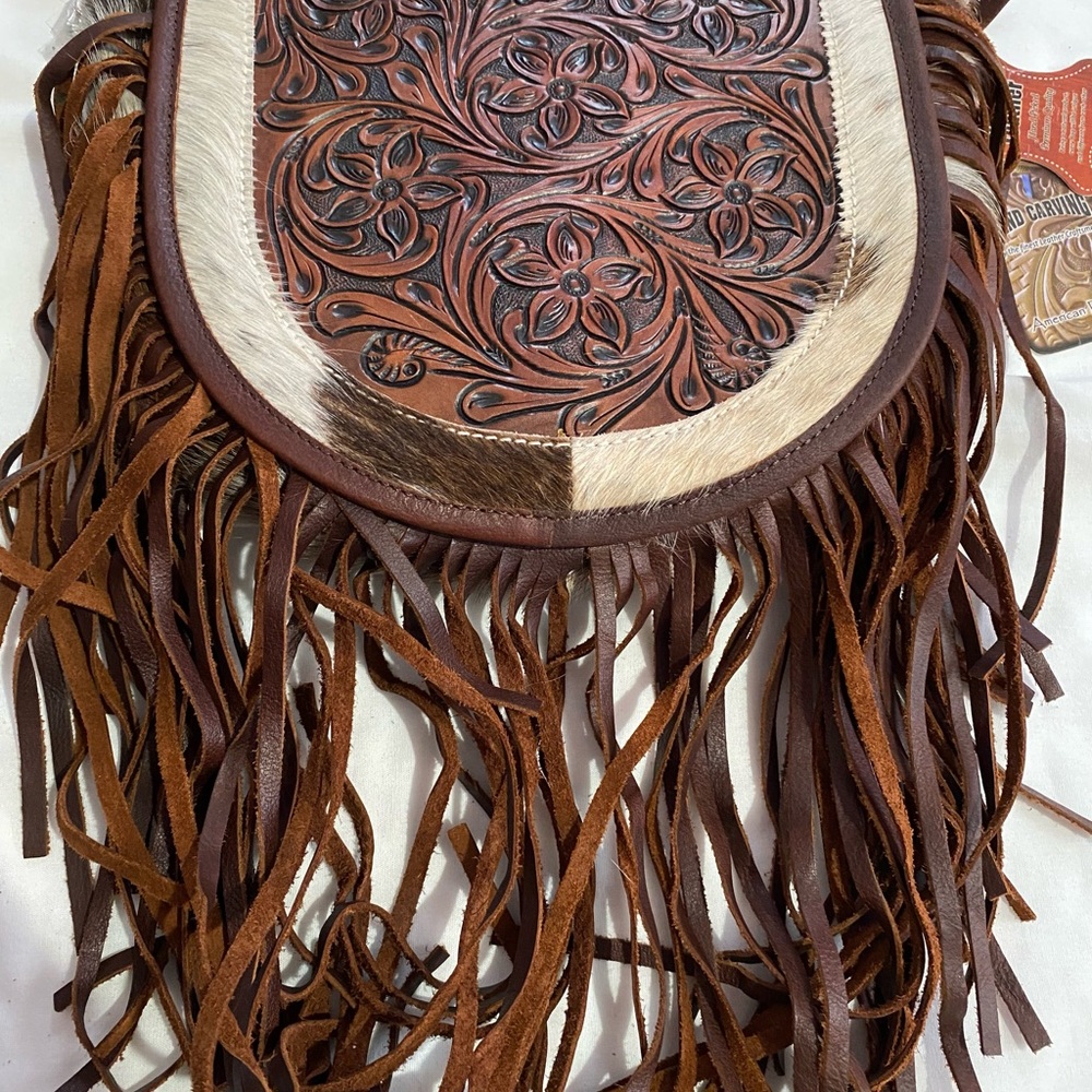 American Darling ADBG381BRWBR Large Crossbody Hand Tooled Genuine Leather